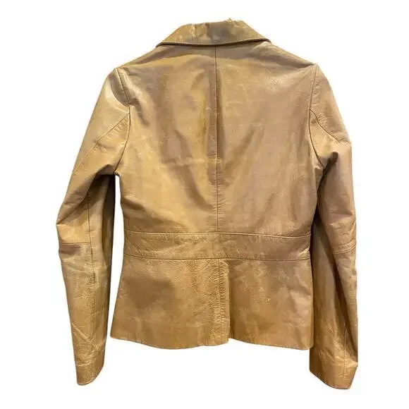 Vintage Wilson's Leather Maxima Camel Brown Button Biker Style Collared Jacket - Picture 9 of 16